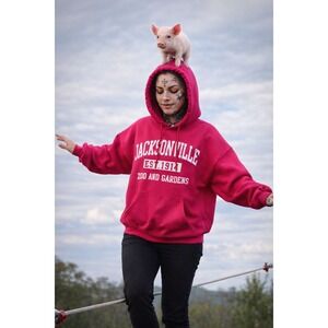 Gildan Jacksonville Zoo and Gardens Pink Hoodie Sweatshirt Womens Large Graphic